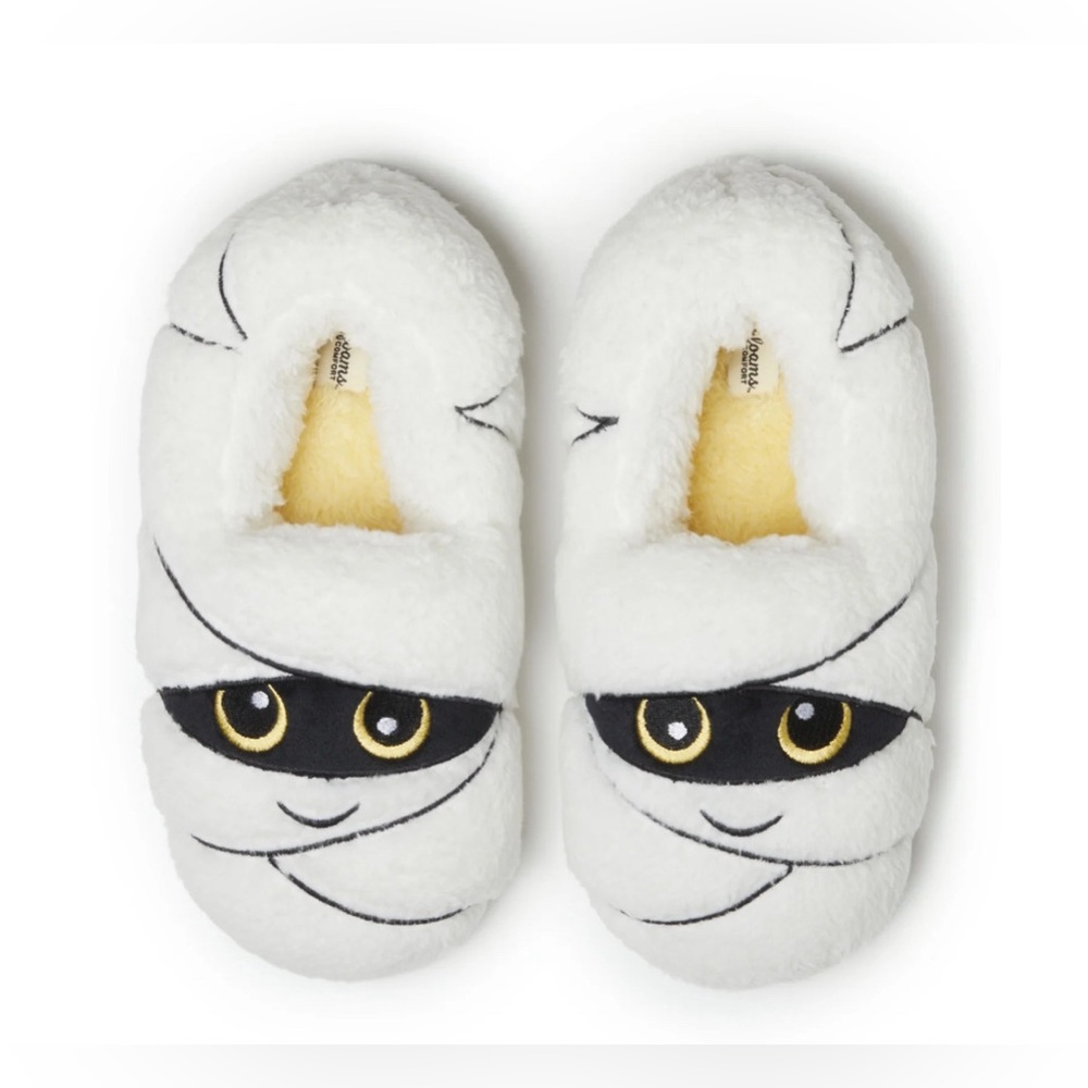 #1421 Dearfoams Mummy Halloween Cozy Comfort Plush Bedroom Slippers Memory Foam